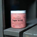 Raspberry Sugar Scrub on a shelf