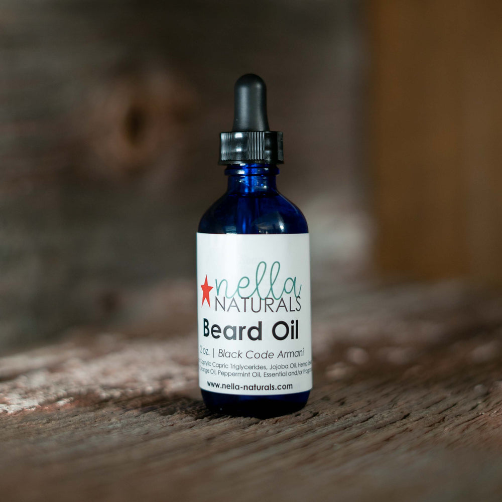 Black Code Armani Beard Oil on a shelf