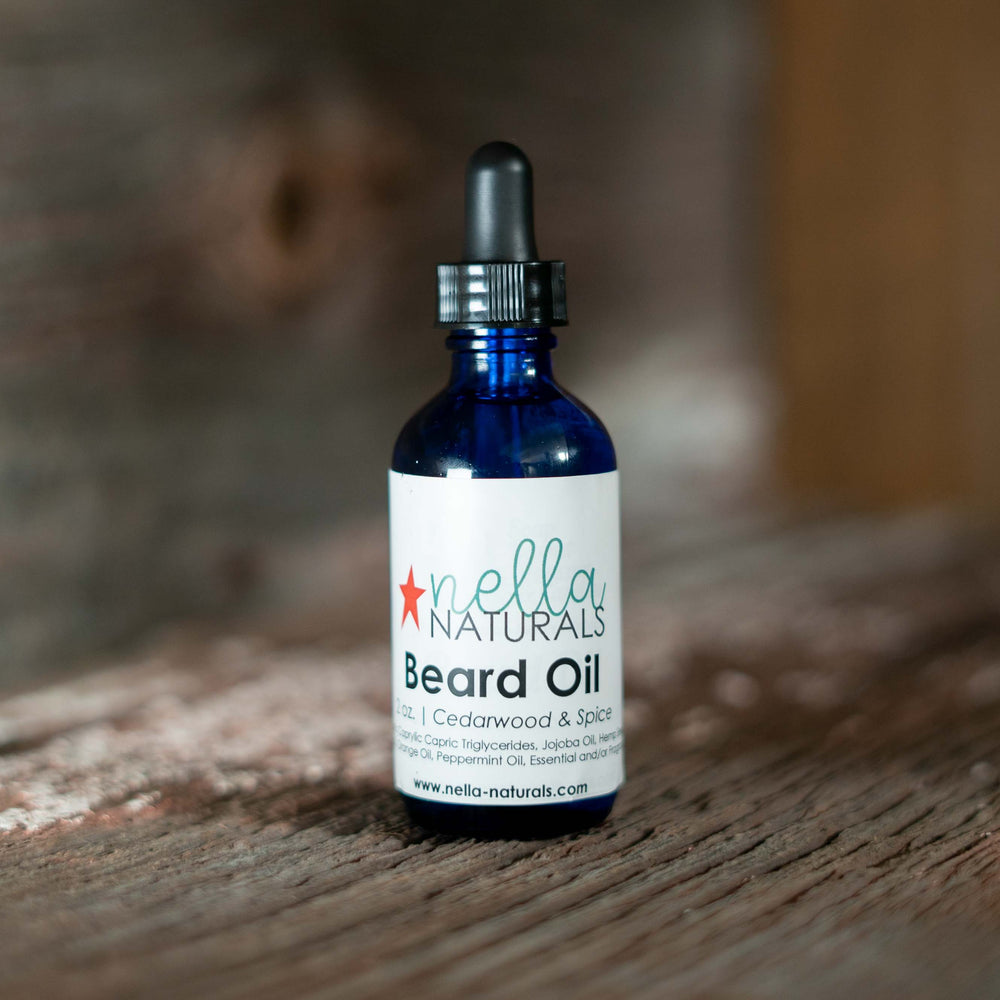 Cedarwood & Spice Beard Oil on a shelf