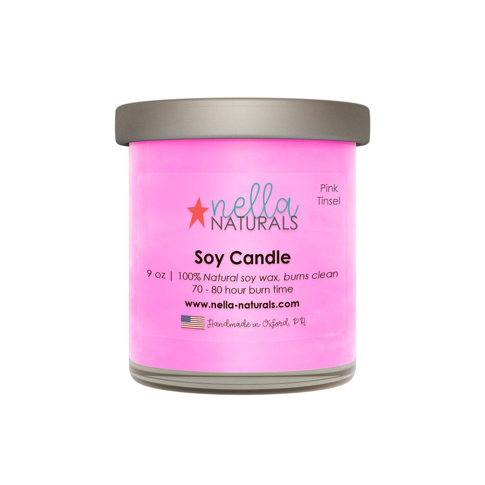 9oz Pink Tinsel Soy Wax Candle